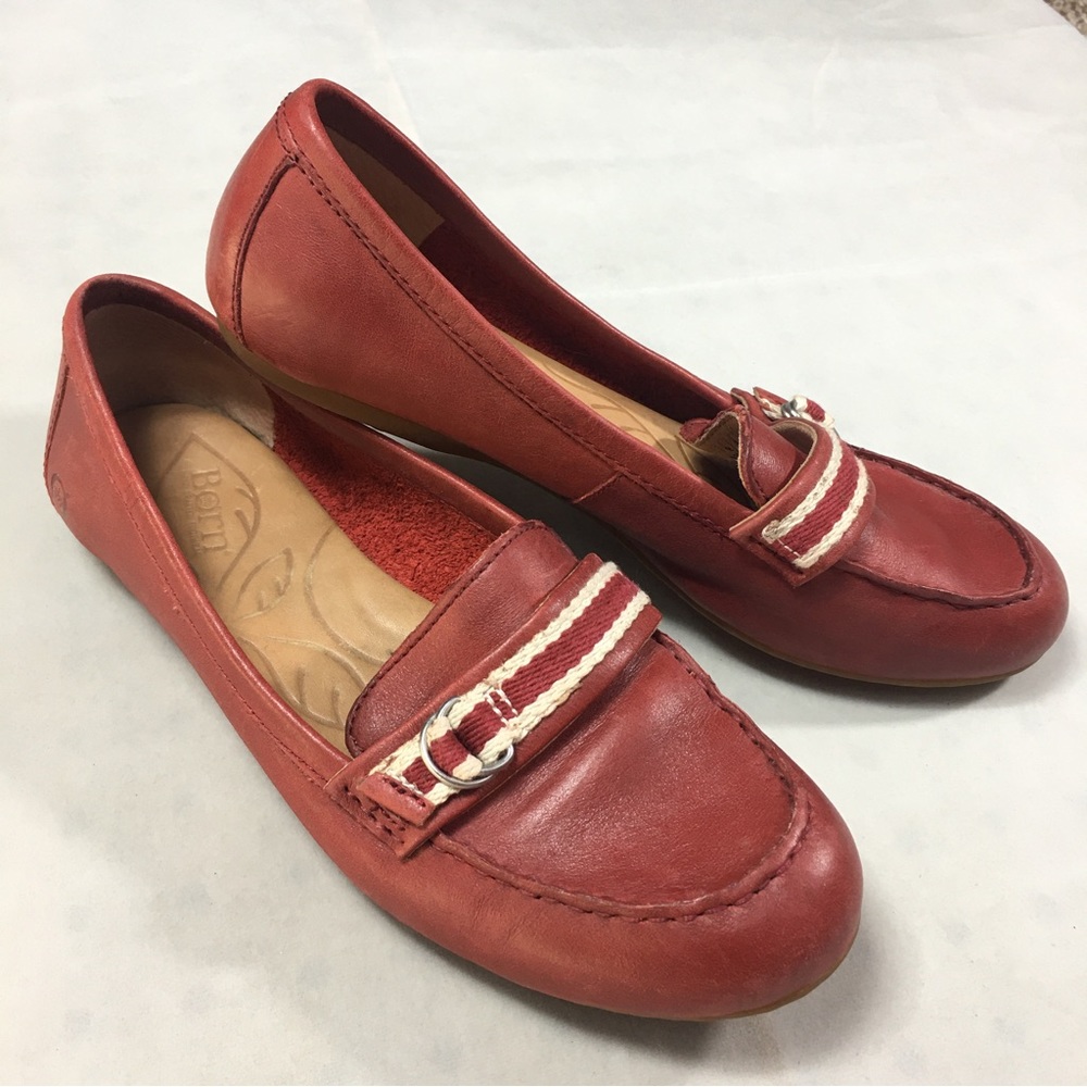 Born Maxine Womens Red Leather Driving Loafers Moccasin Sz 8 Slip On Flats Shoe